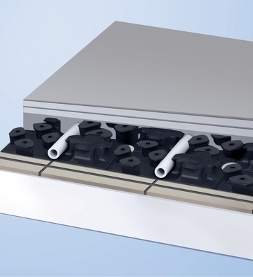 Das Flächenheiz- und Kühlsystem Minitec von Uponor hat eine Aufbauhöhe von nur 15mm. Zum Einsatz kommen PE-Xa-Rohre mit 9,9 x 1,1mm.