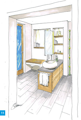 Dank WC/Bidet-Bank stört auch bei geöffneter Tür nichts das Auge. - © Stammer Innenarchitektur
