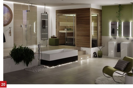 Mit Licht und sorgfältig ausgewählten Leuchten kann man ein Badezimmer inszenieren, hier im gedimmten Zustand. - © Zierath
