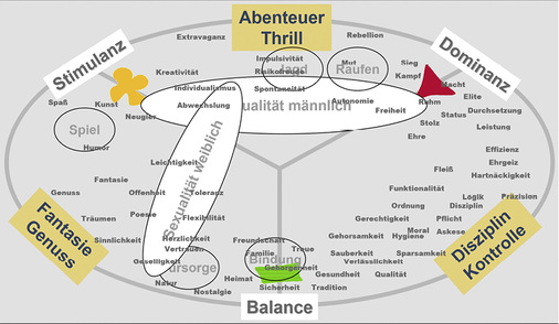 <p>
</p>

<p>
Die sogenannte Limbic Map zeigt den Motiv-und Werteraum des Menschen.
</p> - © Quelle: Gruppe Nymphenburg

