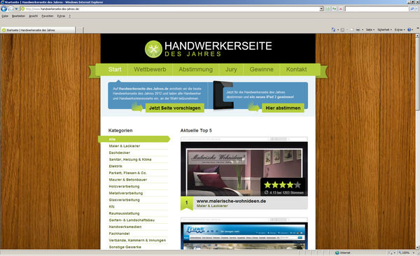 Auf www.handwerkerseite-des-jahres.de kann man im Rahmen des Wettbewerbs bis zum 31. Oktober 2012 Webseiten in unterschiedlichen Kategorien vorschlagen und bewerten. - © Myhammer.de
