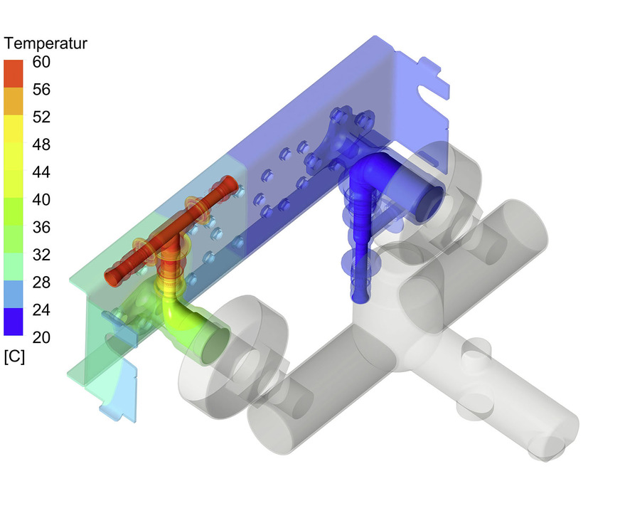 Bild 1: Aus dem Prüfstand erzeugtes Simulationsmodell: Reduzierung der Wärmeübertragung mit MasterFix.