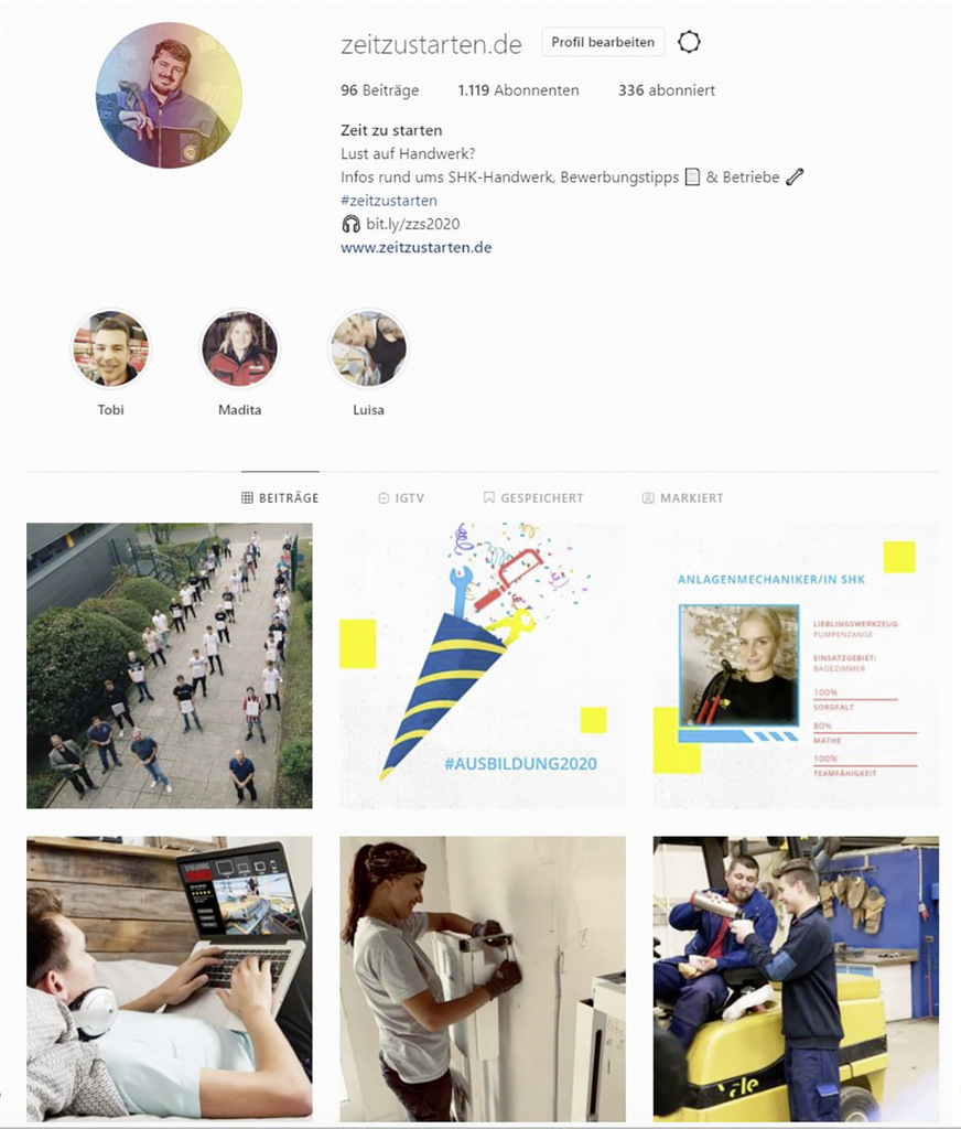 Was gibt es Neues? Via Instagram zeigen Praktiker, was im Job gerade läuft oder welche Perspektiven sich im SHK-Handwerk eröffnen. Das Webportal zeitzustarten.de bietet alle Basis­informationen zu den SHK-Gewerken.