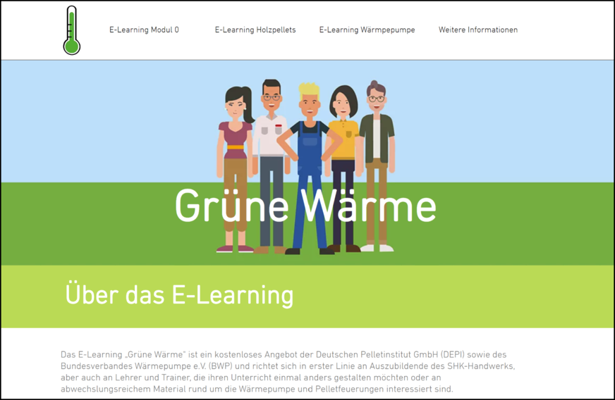 Unter www.grüne-wärme.info sind alle Module kostenlos nutzbar. Zudem gibt es Informationen für Lehrer und Ausbilder.
