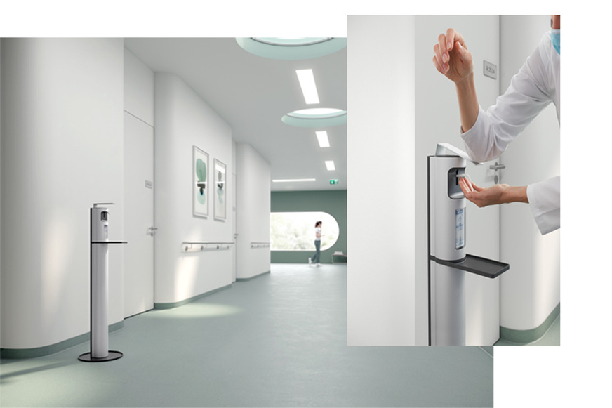 Der Desinfektionsmittel-Spender Plan Care für flüssiges Desinfektionsmittel ist perfekt für Krankenhäuser und Gesundheitseinrichtungen.