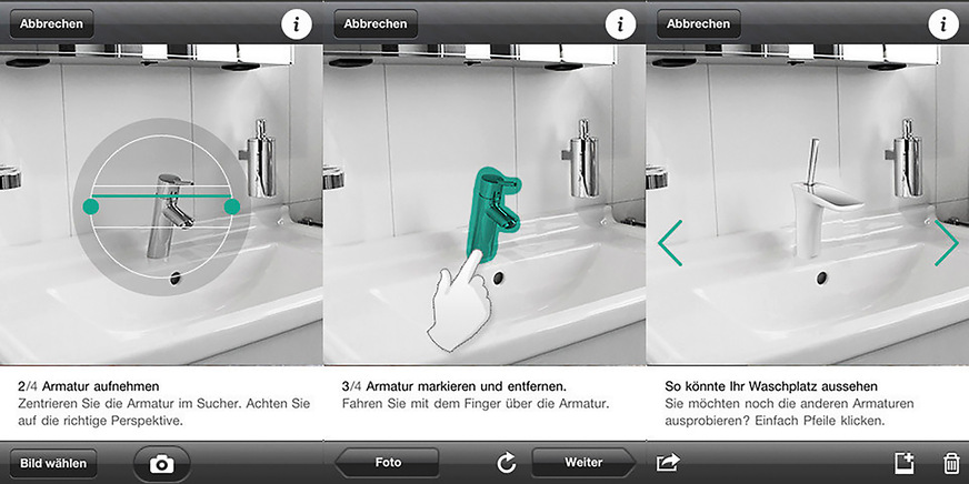 Badarmaturen werden bereits mittels Augmented Reality in einer fiktiven Szenerie oder in der realen Umgebung eingeblendet.