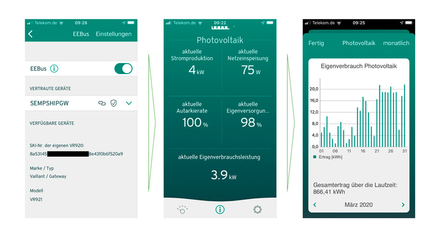 Bild 2: Die Sensoapp von Vaillant ermöglicht in wenigen Schritten die Kopplung und Aktivierung des Energiemanagements.