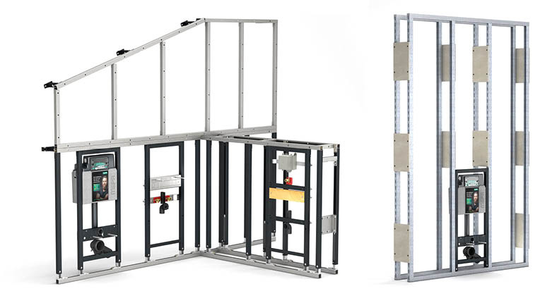 Das WC-Element lässt sich in die Ständerleichtbauwand integrieren, ebenso kann mit dem System ein individueller Ausbau geplant und umgesetzt werden.