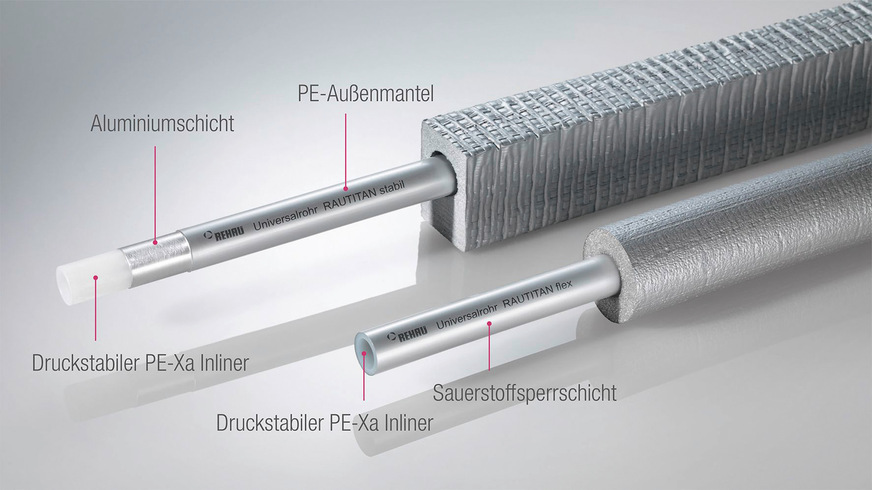 Bild 1&nbsp; Mehrschichtverbundrohre sind in verschiedenen Werkstoffausprägungen erhältlich. So können sie, wie diese Rohrleitungen, für die Trinkwasser- und Heizungsanbindung eingesetzt werden.
