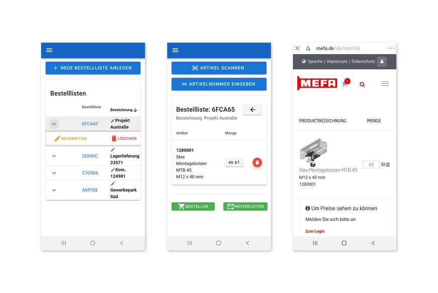 Mit der neuen App MEFAscan lassen sich Bestelllisten anlegen, Artikelnummern einscannen und schließlich Bestellungen direkt aus dem Lager absetzen.