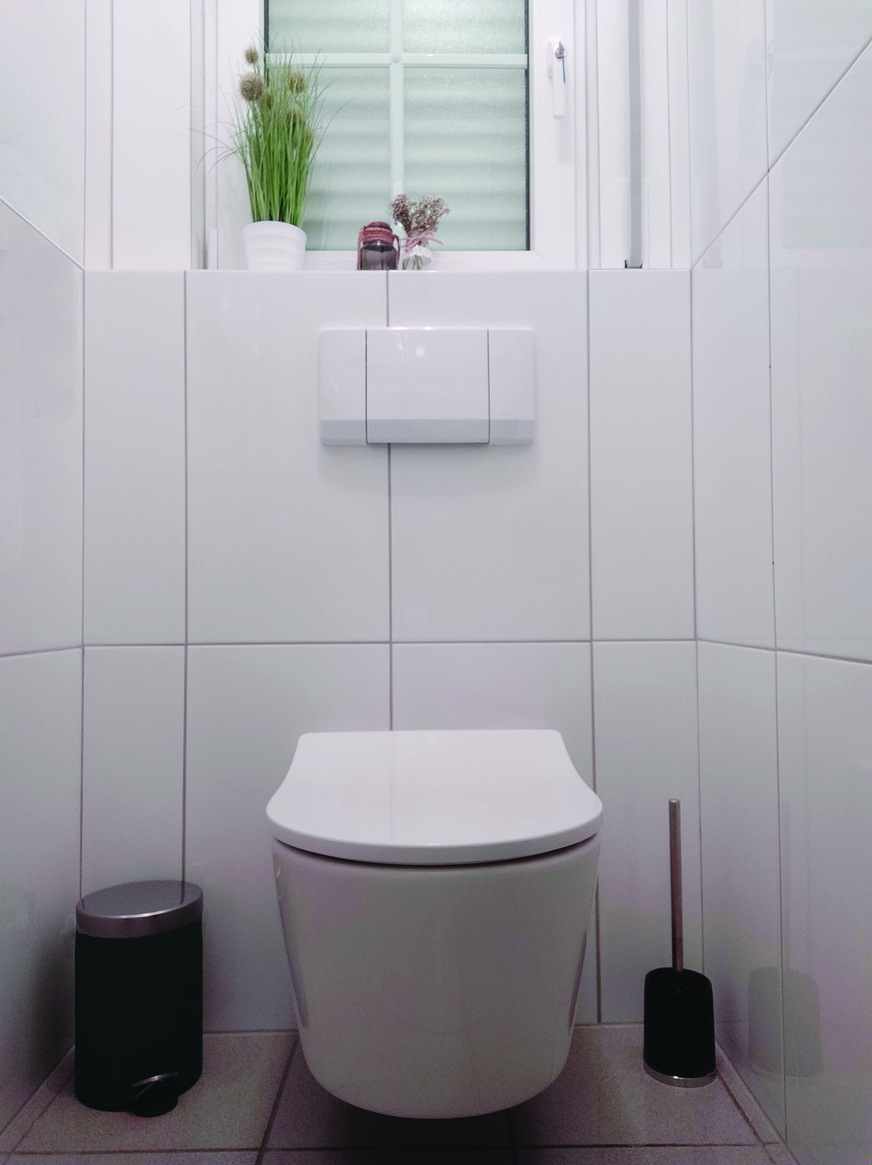 Vorher: Für dieses Gästebad wurde ein neues Dusch-WC geplant. Im Schnellaustausch gegen das WC ist das innerhalb kürzester Zeitmöglich – mit einem speziell geschulten Experten.