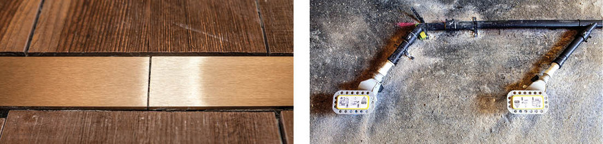 Bild 5:&nbsp;Die Profile sind so ausgeformt, dass sie fast nahtlos aneinandergesetzt werden können, in Reihe oder über Eck. Bei der Kopplung mehrerer Duschrinnen wird über die steigende Zahl der Abläufe gleichzeitig die Entwässerungsleistung gesteigert. Ein nicht zu unterschätzender Systemvorteil gerade in hochfrequentierten Duschanlagen.