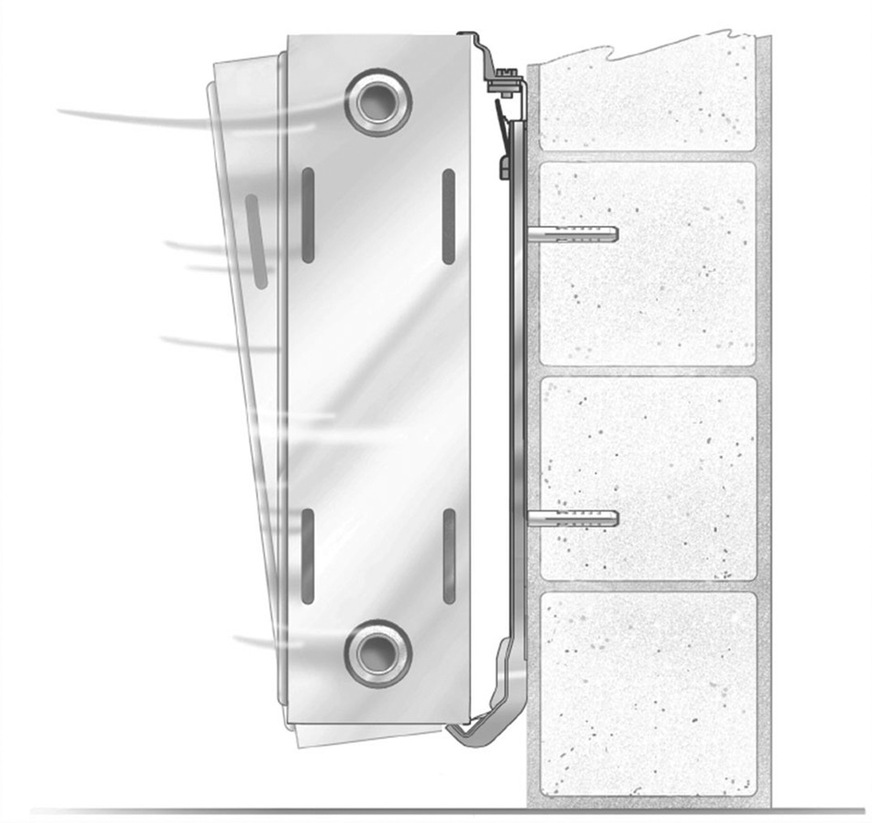 Bild 4: Neben der Materialauswahl des Stahls ist die Formgebung der gestanzten Profile entscheidend für die dauerhafte Belastung der Konsolen. Die verwendeten Kunststoffteile schützen die Heizkörper vor Kontaktbeschädigungen und dämmen mögliche Schallübertragungen.