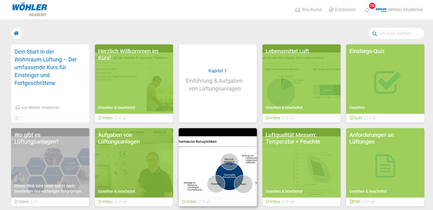 Die E-Learning Plattform „Wohnraum-Lüftung“ präsentiert den Stoff verständlich und abwechslungsreich.