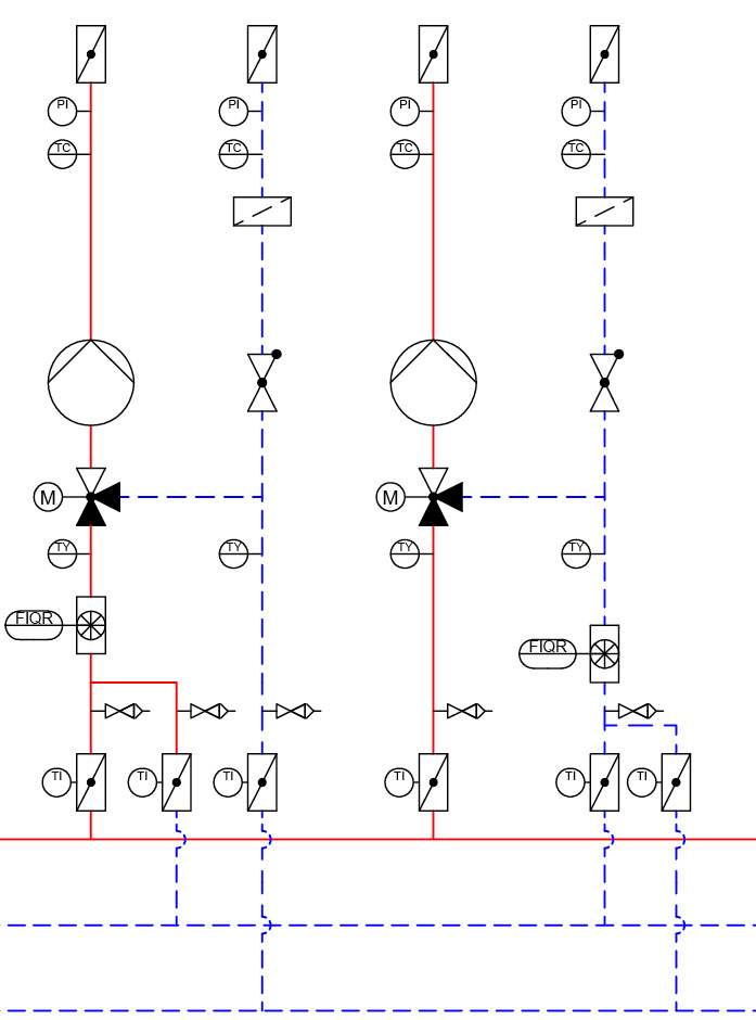 Bild 3: Das Schema zeigt den Energieeffizienzverteiler Yado-Share mit Hochtemperatur- und Niedrigtemperaturrücklauf.