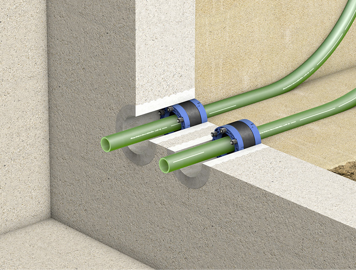 Bei Kunststoffrohren wird zur Abdichtung die Verwendung des Dichtungseinsatzes Curaflex Nova Uno / Curaflex Nova Uno/breit empfohlen (ggf. in Kombination mit dem Faserzement-Futterrohr Curaflex 3000/3001).