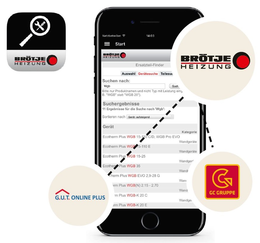 Mit der Ersatzteil-App findet der SHK-Fachmann rasch das richtige Bauteil.