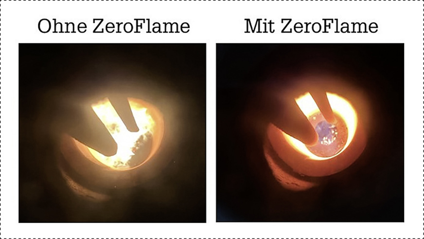 Mehr ein Glühen als ein Feuer: Die flammlose Verbrennung bei der Zero Flame-Technologie senkt die Staubemission einer Pelletfeuerung auf kaum mehr messbare Werte.