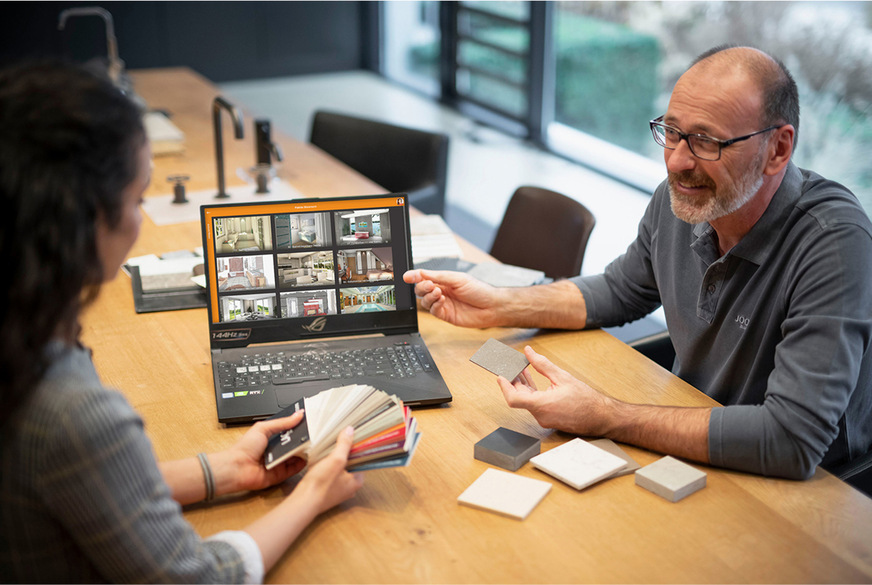 Im persönlichen Gespräch dient der Palette Showroom als innovatives Beratungstool und erweitert die Ausstellungsfläche ins Unendliche.