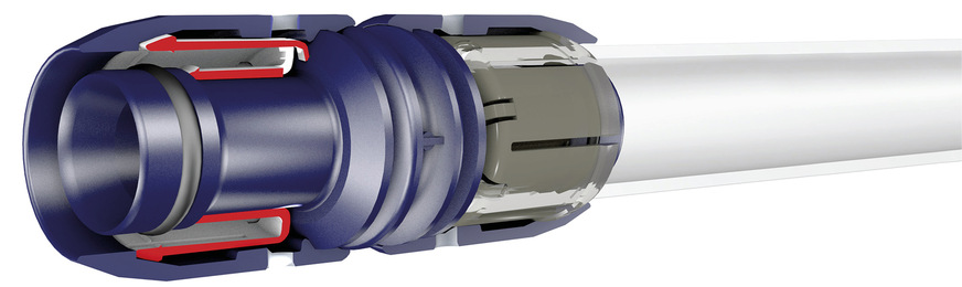 Der Steckfitting gilt als werkzeuglose Technik, da die Verbindung nur mit der Kraft der Hände ausgeführt wird.