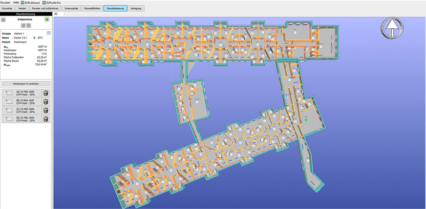 Bei großen Projekten sind grafische Übersichten nach Art, Größe und Leistung von Raumheizungen hilfreich.