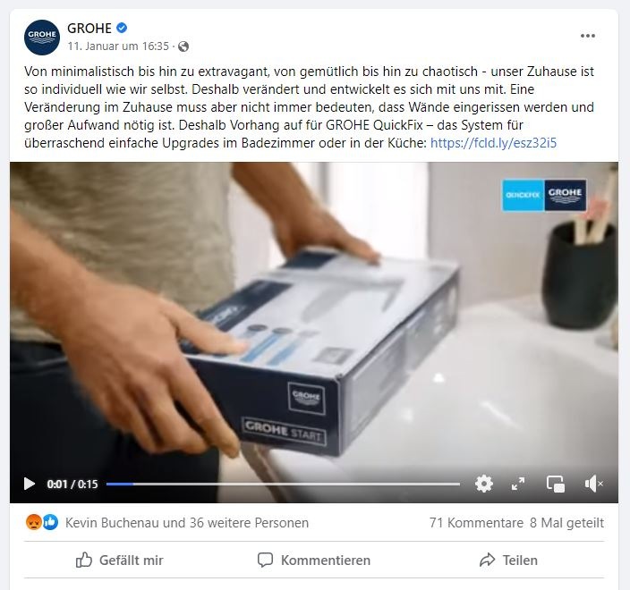 Grohe veröffentlichte eine Stellungnahme zu Quickfix und ging umfangreich auf die hervorgerufene Kritik am Video und auf dessen Wirkung innerhalb der SHK-Fachschiene ein.