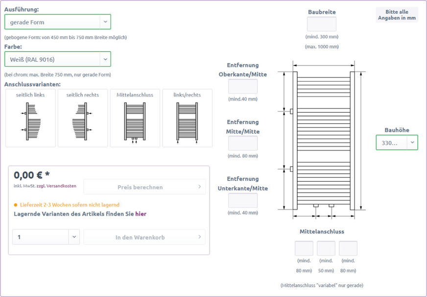 Mit dem Konfigurator für Sondermaßheizkörper von Sebastian e.&nbsp;K. können Fachhandwerker im Baukasten-Prinzip Heizkörper frei konfigurieren.