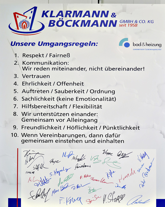 Es wird mehr kommuniziert. Dafür braucht es Regeln, die jeder anerkennt und einhält. Das wurde per Unterschrift quasi verpflichtend belegt und gilt auch für die Chefs!