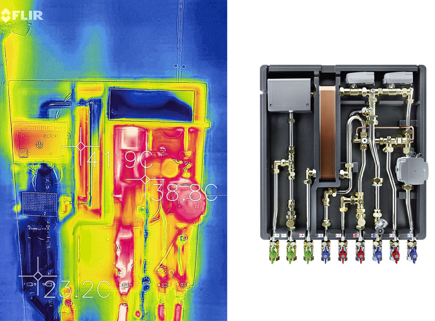 Bild 4: Kaltes Trinkwasser bleibt kalt. Die Wohnungsstation Combi Port E von Uponor Kamo verfügt über eine thermische Trennung von warm- und kaltgehenden Leitungen. So ist kaltes Trinkwasser sicher vor Erwärmung geschützt.
