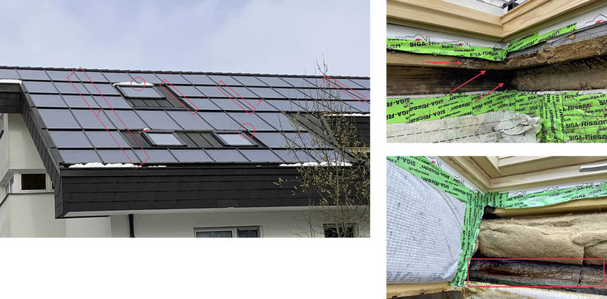 Ein weiteres Gutachtenthema: Die Solarthermieanlage auf einem Mehrfamilienhaus weist Undichtigkeiten/Mängel in der handwerklichen Anbringung der Kollektoren auf dem Dach auf. Das führte zu eindringendem Wasser im Dach. Es entstand ein erheblicher Wasserschaden an der Dachkonstruktion und in der Dachgeschosswohnung.