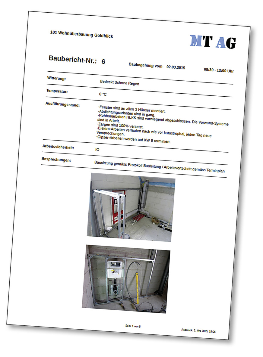 Die verarbeiteten Baustellendaten werden in Form von Berichten an Betroffene und Projektpartner verteilt.