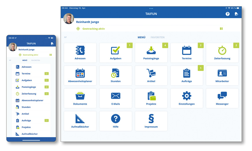 Arbeiten von unterwegs: Über die Handwerk﻿er-App greifen Monteure direkt beim Kunden komfortabel auf wichtige Daten wie Adressen, Termine, Artikel oder Kundenaufträge zu.