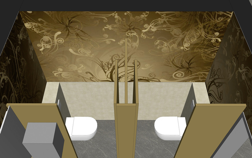 Ausgesucht wurde eine Tapete mit einem stilisierten, floralen Motiv mit Goldakzenten als Blickfang für die Wände.