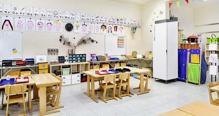 Bild 4: Bei richtiger Dimensionierung können Sekundärluftfilter die Aerosolbelastung in Klassenräumen reduzieren.