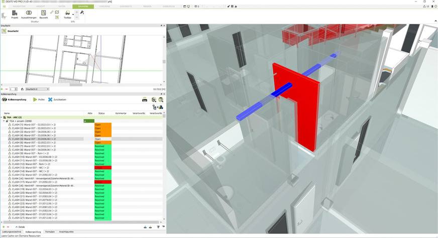 Im BIM-Modell automatisch erkannte Problempunkte werden nach Prioritäten aufgelistet …