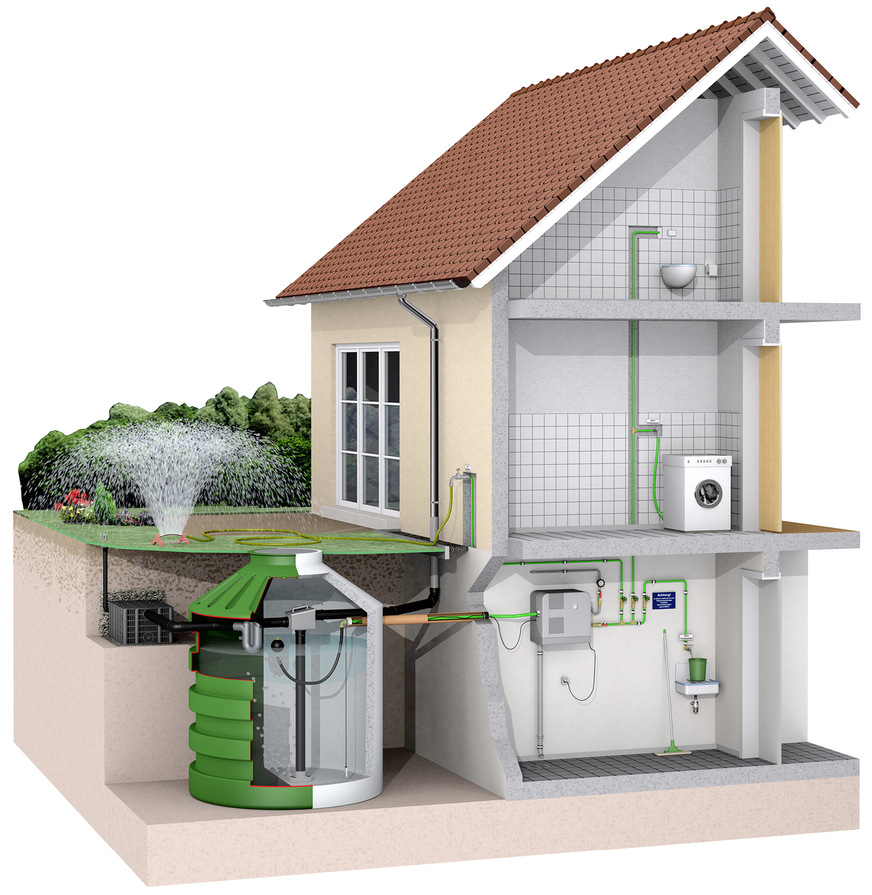 Regenwasser kann als Ersatz für Trinkwasser zum Beispiel zur Pflanzenbewässerung, WC-Spülung oder zum Wäsche­waschen verwendet werden.