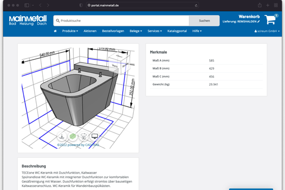 Cadenas-Integration im Mainmetall-Shop am Beispiel eines Produkts von Tece.