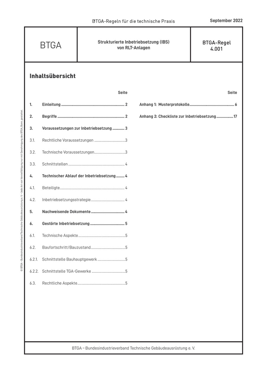 Das Deckblatt der neuen BTGA-Regel 4.001.