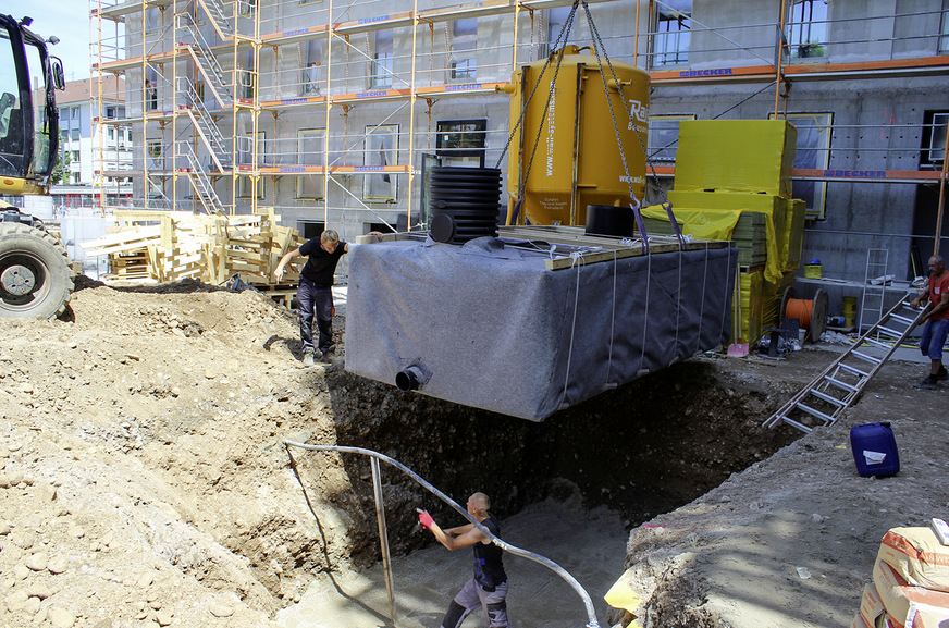 Regenrückhaltung mit Rigolen – Aufbau werksseitig.