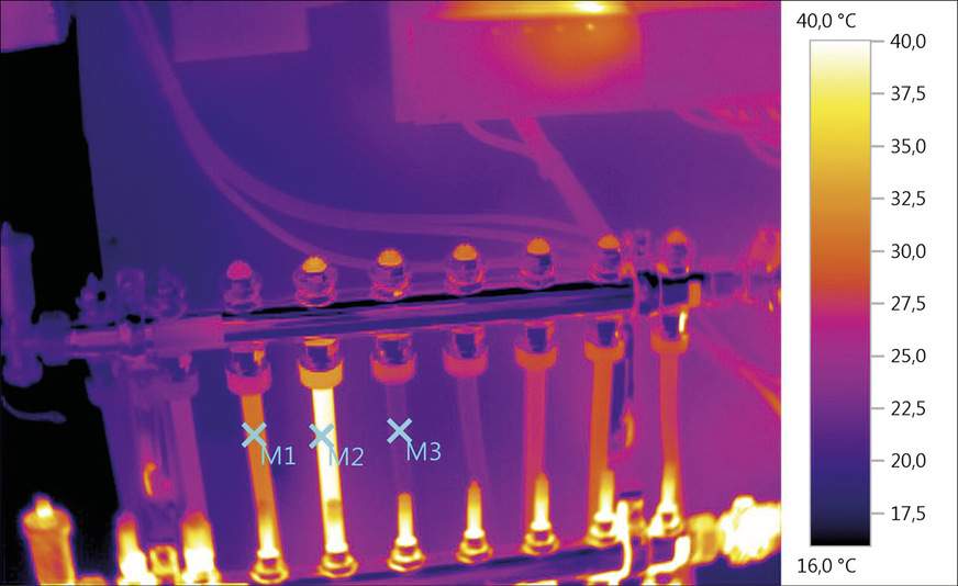 Durchströmungsprobleme bei Verteilern lassen sich anhand eines Thermogramms schnell lokalisieren.