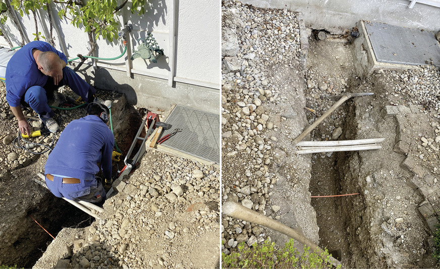 Für die Erdarbeiten muss der Weg von der Außeneinheit bis ins Haus frei zugänglich sein, denn die Bagger-, Verlege- und Installationsarbeiten im Außenbereich werden zuerst durchgeführt.