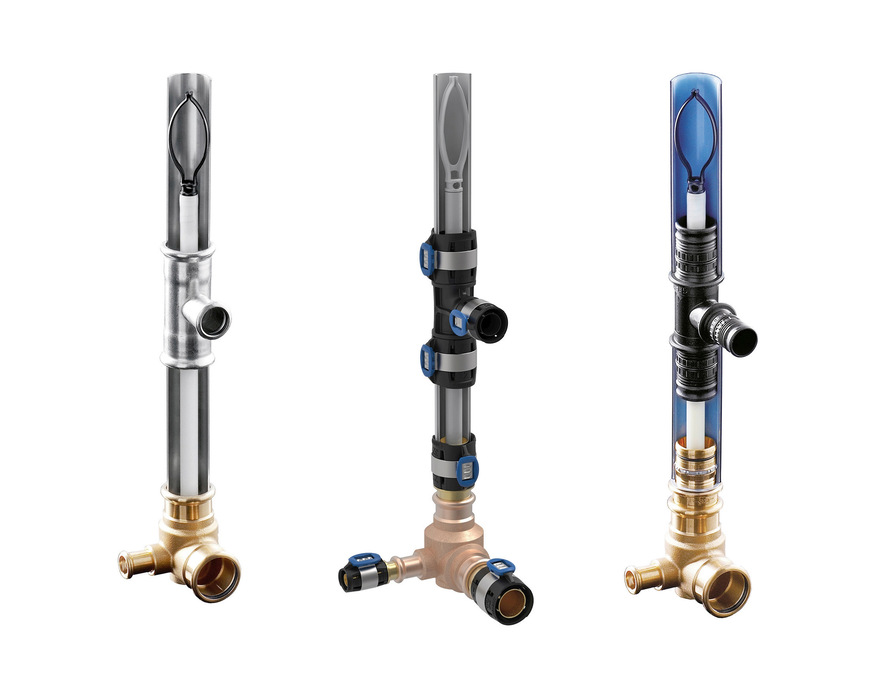 Innen liegende Zirkulationssysteme sind für verschiedene Trinkwasserleitungsarten – z. B. Mehrschichtverbundrohr und Edelstahlrohr – erhältlich.
