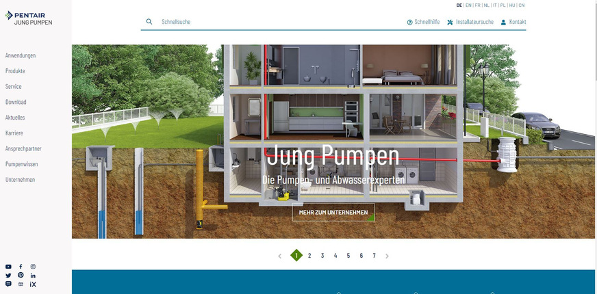 Neue Webseite von Pentair Jung Pumpen: Modern und benutzerfreundlich gestaltet, mit hohem Informationsgehalt und auf dem neuesten Stand der Technik.