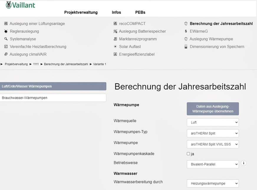 Für die Wärmepumpenplanung werden herstellerspezifische Auslegungsprogramme offeriert …