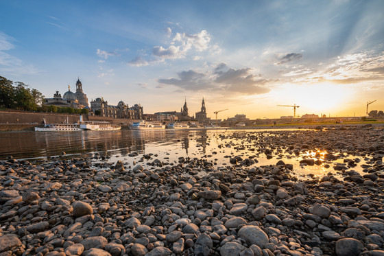 Elbe bei Dresden mit Niedrigwasser.