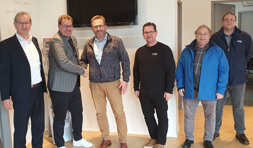 Tarifabschluss am 23. März 2023: Wolfgang Becker, Hauptgeschäftsführer Fachverband SHK BW, Bernd Fuller, Vorsitzender der Tarifkommission des Fachverbandes, Martin Rott, Stellvertretender Landesvorsitzender CGM, Dirk Junger, Joachim Müller, Robert Sommer (alle CGM) (v.l.n.r.)