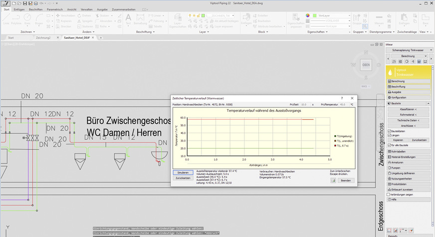 Mit Simulationen des zeitlichen Temperaturverlaufs lassen sich Kalt- und Warmwasserleitungen hygienisch optimieren.