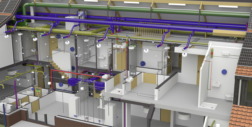 Erfolgt die Trinkwasserrohrnetz-Planung parallel mit anderen gebäudetechnischen Gewerken, lassen sich eventuelle Kollisionen schnell erkennen.