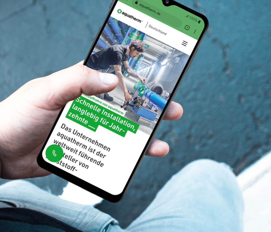 Neue Website im neuen Corporate Design: So präsentiert sich Aquatherm im Jubiläumsjahr.