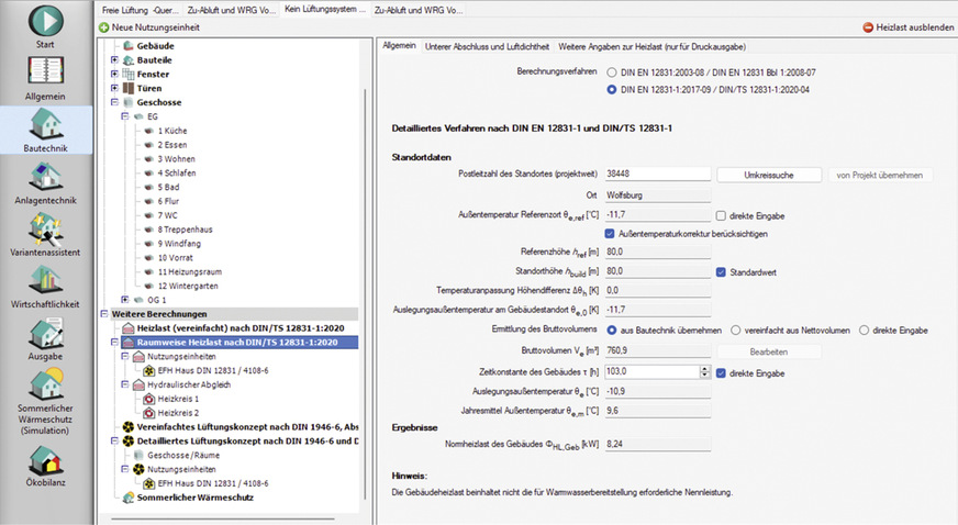 Die meisten Programme ermöglichen einen hydraulischen Abgleich nach unterschiedlichen Verfahren und Normen.